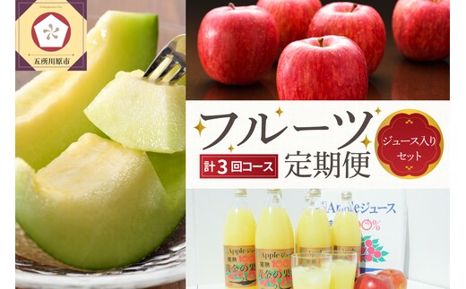 【2026年7月発送開始】 おいしい3種類☆フルーツ定期便【3回】（ジュース入りセット）りんご、りんごジュース、メロン 訳あり品含む
