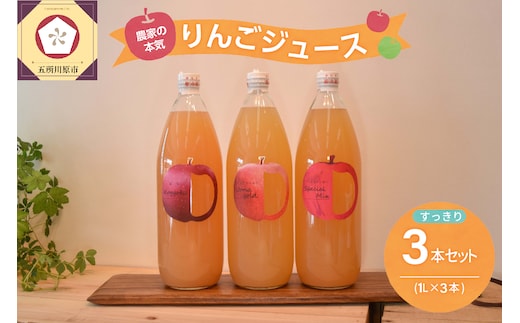 青森 りんごジュース 1L×3本 りんご 果汁 100％ ストレート すっきり 飲み比べ セット