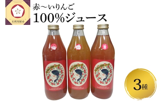 りんごジュース 飲み比べ 1L × 3本 セット 100％ ストレート 果肉が赤い りんご 3種 【 リンゴジュース 詰め合わせ 御所川原 栄紅 レッドキュー リンゴ 林檎 ジュース 青森りんご