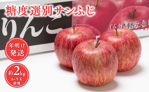 年明け 糖度選別サンふじ 約2kg 【JA津軽みらい・平川市産・青森りんご・1月・2月】