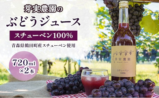 芽実農園のぶどうジュース（スチューベン100％）720ml×2本 青森県鶴田町産スチューベン使用 果汁飲料 無添加 果汁100％ ストレートジュース 