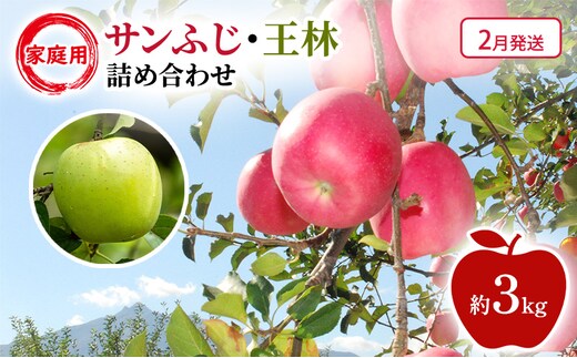 【2月発送】家庭用 サンふじ・王林 詰め合わせ 約3kg 果物類 フルーツ 林檎 リンゴ 鶴田町 青森県 おやつ デザート