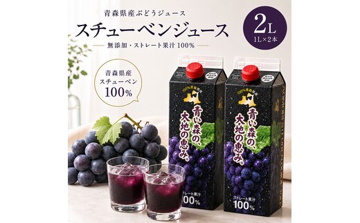 ぶどうジュース 紙パック 1L × 2本入り 無添加 ストレート果汁 100% 【 スチューベンジュース 葡萄 青森県産 産地直送 1000ml 2本セット 】