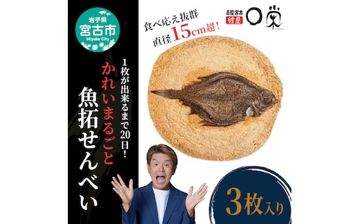 宮古で獲れた かれいまるごと 魚拓せんべい 直径15cm超 3枚 セット 詰め合わせ かれい専門店 煎餅 せんべい 魚煎餅 魚せんべい お菓子 菓子 おやつ おつまみ 岩手 岩手県 宮古市