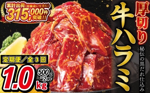 【定期便3ヶ月】厚切り牛ハラミ1kg（500g×2パック）【2427】