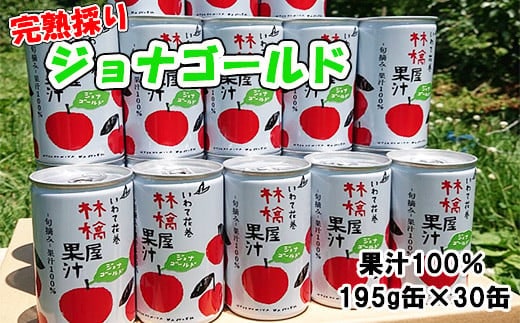 岩手県花巻市滝田産 宇津宮果樹園の林檎屋果汁りんごジュース30缶セット【ジョナゴールド】【635-2】