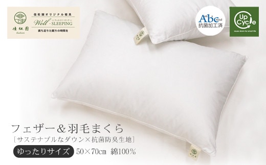 フェザー＆ダウンピロー（羽毛まくら） ゆったりサイズ［サステナブルな羽根と羽毛×抗菌防臭生地］ 【1326】