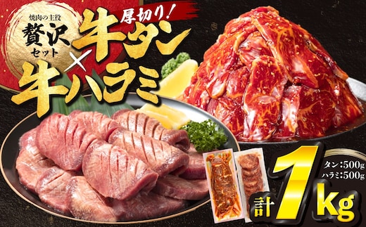 厚切り牛タン塩味500ｇ・味付け牛ハラミ500ｇ各1Ｐ【842】