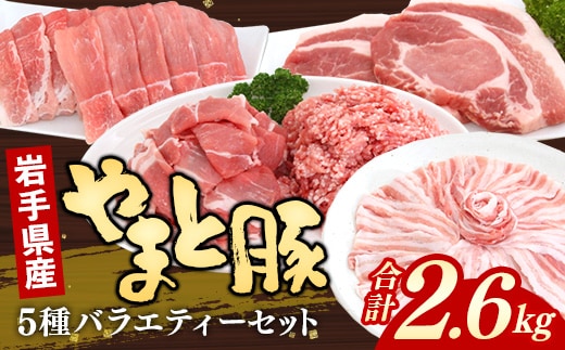 岩手県産やまと豚5種約2.6kg 国産 肉 豚肉 やまと豚 鍋 焼肉 豚ロース 豚バラ 豚こま モモスライス ひき肉 とんかつ 生姜焼き しゃぶしゃぶ 真空パック 小分け 冷凍 岩手県 岩手町 within2025