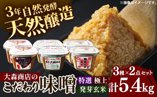 大森商店のこだわり味噌6点セット 味噌 みそ 天然醸造 国産大豆 みそ汁 調味料 味噌焼き 食べ比べ 人気 冷蔵 岩手県 岩手町【価格改定】