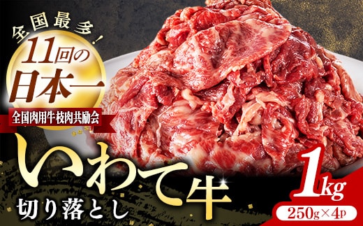 いわて牛切落し1kg 岩手県産 黒毛和牛 国産 牛肉 肉 切り落とし 焼肉 牛丼 すき焼き 小分け 冷凍 和牛 岩手県 岩手町 いわちく