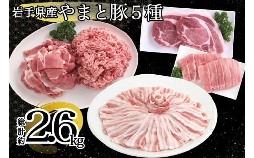 岩手県産 やまと豚５種2.6㎏ 国産 肉 豚肉 やまと豚 鍋 焼肉 豚ロース 豚バラ 豚こま モモスライス ひき肉 とんかつ 生姜焼き しゃぶしゃぶ 真空パック within2025