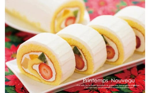 いちご キウイ 洋ナシ ゴールデンピーチを限界まで巻いたロールケーキ「プランタンヌーボー」(AQ016-5)