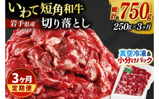 ★先行予約 2月下旬より発送★ ＼3ヶ月連続 定期便／ 切り落とし 赤身 肉 牛肉 いわて 短角和牛 250g (総計 750g) 小分けパック 真空冷凍 | 牛肉 肉 赤身 短角 和牛 国産牛 ブランド牛 切り落し 大容量 牛丼 肉じゃが 煮込み 煮物 小分け 真空パック 数量限定 (AB111)