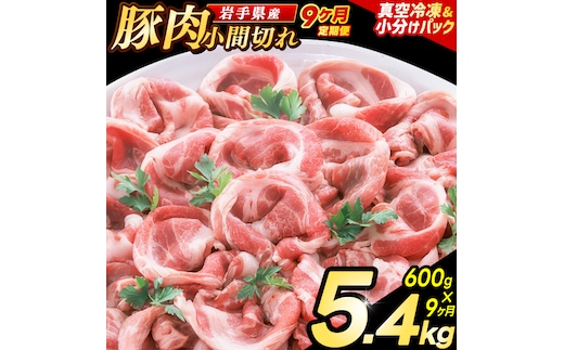 ＼9ヶ月連続 定期便／【岩手県産豚肉】小間切れ600g (300g×2パック) (総計 5.4kg) 大容量 肉 冷凍 小分け 肉じゃが しょうが焼き お弁当 おかず 岩手 いわちく 紫波町（AB137）