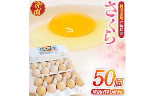 純国産鶏【さくら】純たまご 50個入り 破損保証5個を含む たまご 卵 玉子 鶏卵 純たまご 採れたて 新鮮 卵 農地直送 産地直送 岩手県 (AJ035)