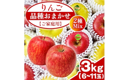 【ご家庭用】りんご 品種おまかせ 2種Mix 3kg（6～11玉） リンゴ 林檎 果物 フルーツ 岩手 詰め合わせ 詰合せ くだもの 旬 ワケアリ 訳あり 先行予約 特別栽培 （FH001）