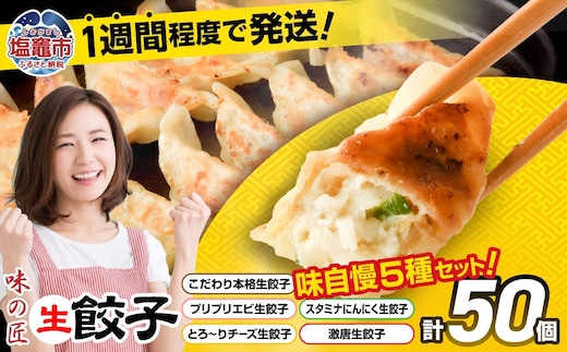 安心無添加 こだわり本格 生餃子 5種 食べ比べ セット 50個入り (10個×各5種類) 味の匠 味自慢 こだわり 本格 生餃子 エビ チーズ スタミナ にんにく 激唐 冷凍 th00017 | th00017