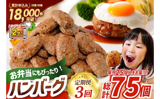 3回 定期便 レンジで簡単 ハンバーグ 60g 25個 総計 75個 総重量 4.5kg [オサベフーズ 宮城県 気仙沼市 20566200] 業務用 大容量 時短 簡単 簡単調理 レンジ 便利 肉 お肉 弁当 惣菜 おかず