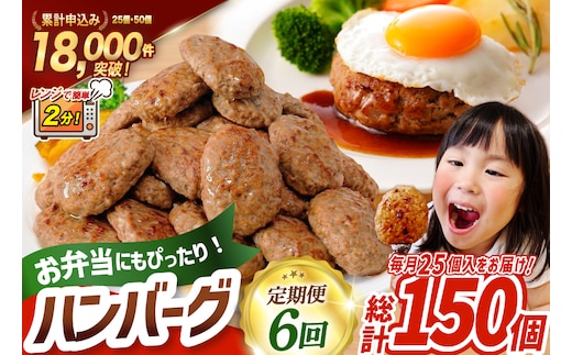 6回 定期便 レンジで簡単 ハンバーグ 60g 25個 総計 150個 総重量 9kg [オサベフーズ 宮城県 気仙沼市 20566201] 業務用 大容量 時短 簡単 簡単調理 レンジ 便利 肉 お肉 弁当 惣菜 おかず