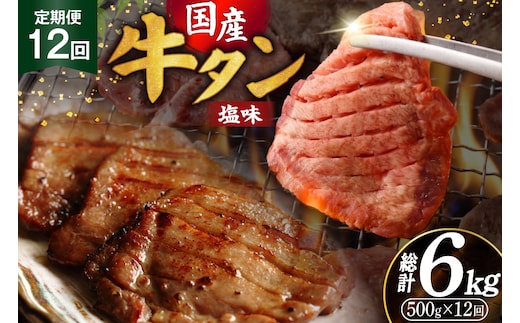 定期便 12回 牛タン 厚切り牛タン 希少部位 国産 塩味 500g 3～4人前 [佐藤精肉店 宮城県 気仙沼市 20566233] 牛タン 肉 牛肉 精肉 牛たん 牛タン塩 牛たん塩 冷凍 焼肉 牛タン BBQ 牛たん アウトドア バーベキュー 厚切り タン 牛たん ふるさと納税 ふるさと 返礼品