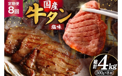 定期便 8回 牛タン 厚切り牛タン 希少部位 国産 塩味 500g 3～4人前 [佐藤精肉店 宮城県 気仙沼市 20566235] 牛タン 肉 牛肉 精肉 牛たん 牛タン塩 牛たん塩 冷凍 焼肉 牛タン BBQ 牛たん アウトドア バーベキュー 厚切り タン 牛たん ふるさと納税 ふるさと 返礼品