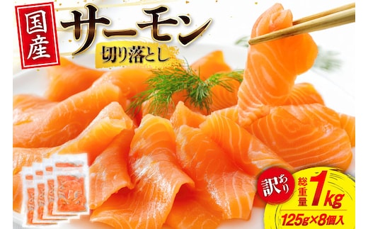 訳あり 国産 サーモン 切り落し おさしみ用 125g×8p 計1kg 個包装 [足利本店 宮城県 気仙沼市 20565636] 訳アリ 無添加 真空パック 鮭 銀鮭 冷凍 生食用 刺身 鮭 お刺し身 刺し身 国産銀鮭 海鮮 海鮮丼 魚介 魚 さけ 小分け 冷凍 鮮魚 訳アリ わけあり
