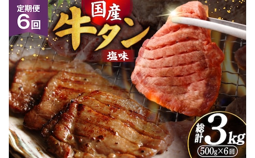 定期便 6回 牛タン 厚切り牛タン 希少部位 国産 塩味 500g 3～4人前 [佐藤精肉店 宮城県 気仙沼市 20566236] 牛タン 肉 牛肉 精肉 牛たん 牛タン塩 牛たん塩 冷凍 焼肉 牛タン BBQ 牛たん アウトドア バーベキュー 厚切り タン 牛たん ふるさと納税 ふるさと 返礼品