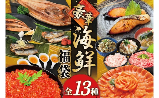 豪華 海鮮福袋 全13種 [カネダイ 宮城県 気仙沼市 20565837] 海鮮 魚介類 福袋 いくら ホタテ カニ かに ズワイガニ フカヒレ サーモン 魚介 魚 詰め合わせ 冷凍
