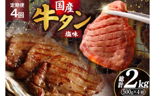 定期便 4回 牛タン 厚切り牛タン 希少部位 国産 塩味 500g 3～4人前 [佐藤精肉店 宮城県 気仙沼市 20566237] 牛タン 肉 牛肉 精肉 牛たん 牛タン塩 牛たん塩 冷凍 焼肉 牛タン BBQ 牛たん アウトドア バーベキュー 厚切り タン 牛たん ふるさと納税 ふるさと 返礼品