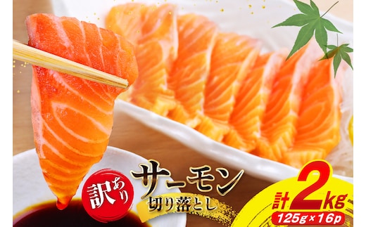 訳あり サーモン 切り落とし おさしみ用 125g×16p 計2kg 個包装 [足利本店 宮城県 気仙沼市 20565987] 魚介 魚 鮭 銀鮭 生食用 刺身 お刺し身 刺し身 海鮮 真空パック 冷凍 訳アリ