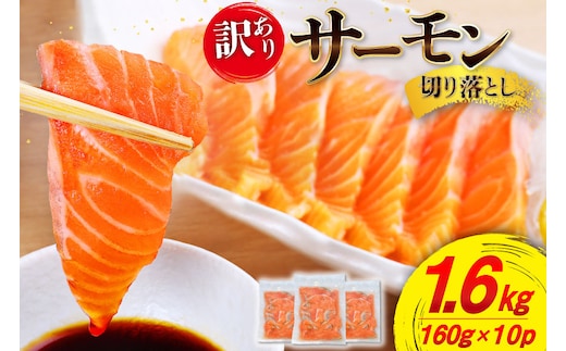 訳あり サーモン 切り落とし おさしみ用 1.6kg 160g x10p [足利本店 宮城県 気仙沼市 20565989] 魚 魚介類 鮭 お刺し身 刺し身 刺身 個包装 チリ銀鮭 銀鮭 海鮮 海鮮丼 魚介