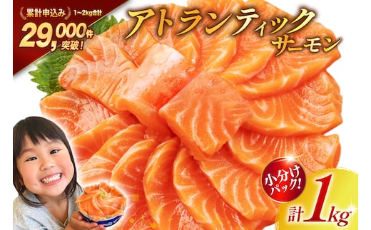 ノルウェー産 アトランティックサーモン 総重量 1kg (正味重量850g) [カネダイ 宮城県 気仙沼市 20565509] 魚 魚介類 サーモン 刺身 生食 生 アトランティック アトラン 小分け 冷凍 鮭 さけ 訳あり ノルウェー