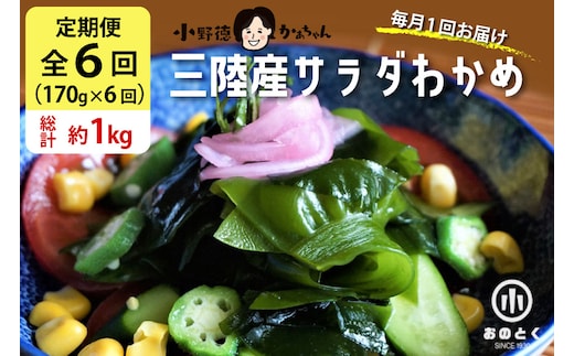 【2つの食感】6回 定期便 三陸産 サラダわかめ 170g ×6回 総計 約1kg [小野徳 宮城県 気仙沼市 20565589] 海藻 ワカメ わかめ 若布 塩蔵わかめ 塩蔵 コリコリ シャキシャキ 冷蔵