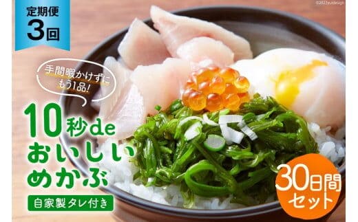 3回 定期便 10秒deおいしいめかぶ 30日間セット(自家製タレ付き) 総計3.6kg (40g×30枚×3回) 毎月発送 [丸繁商店 宮城県 気仙沼市 20565502] 海藻 三陸 三陸産 雌株 めかぶ メカブ 無添加 タレ付き 冷蔵