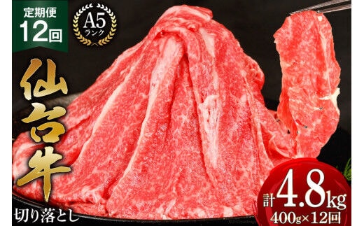 12回 定期便 肉 仙台牛 A5 切り落とし 400g×12回 総計4.8kg [気仙沼市物産振興協会 宮城県 気仙沼市 20565326] 牛肉 和牛 黒毛和牛 冷凍 12ヶ月