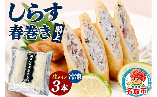 閖上（ゆりあげ） しらす 春巻き（生3本）冷凍 冷凍食品 惣菜 パリパリ おつまみ おかず お弁当 冷凍 中華惣菜 簡単 漁亭 浜や 宮城県 名取市