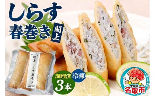 閖上（ゆりあげ）しらす 春巻き（調理済み3本）冷凍 冷凍食品 惣菜 パリパリ おつまみ おかず お弁当 冷凍 中華惣菜 簡単 漁亭 浜や 宮城県 名取市