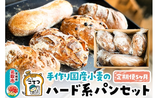 【定期便5ヶ月】名取 閖上 の ぱんやこてつ 手作り 国産小麦のハード系パンセット