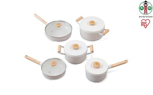 フライパン セット ih対応 ih 10点 ルオント フライパン 無加水鍋 鍋 なべ 料理 ガス火対応 ＩＨ対応 調理用品 キッチン プレゼント 贈り物 アイリスオーヤマ LUO-SE10W ホワイト
