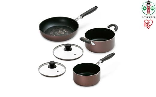ダイヤモンドコートフライパン・なべ ５点セットDCI-FP5Sブラウン
