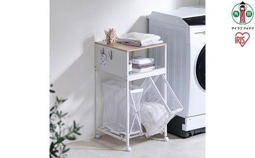 天板付きランドリーワゴン ワイドタイプ バスケット付TLAW-B420ホワイト