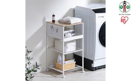 天板付きランドリーワゴン ワイドタイプ ワイヤーラック付TLAW-R420ホワイト