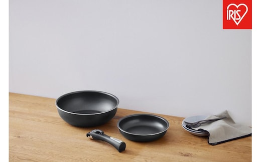 フライパン フライパンセット ダイヤモンドコートパン 3点セット アイリスオーヤマ IH ガス火 ギフト 新生活 コンパクト収納 取っ手が外せる オーブンOK お手入れ簡単 NTF-SEI3 ブラックメタリック