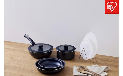 フライパンセット ダイヤモンドコートパン９点セット ＩＨ・ガス火対応 IH ガス 9点セットダイヤモンドコーティング アイリスオーヤマ 家庭用品 取っ手取り外し可能 お手入れ簡単 NTF-SEI9 ブラックメタリック