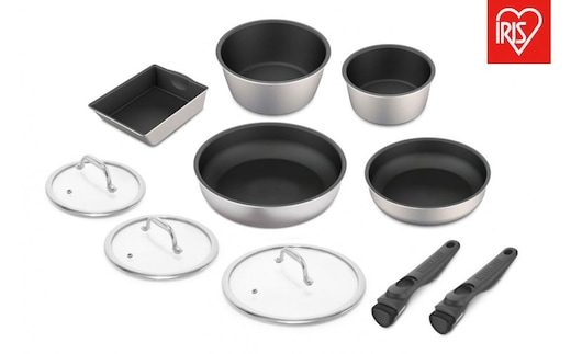 フライパン フライパンセット ダイヤモンドグレイス 10点セット アイリスオーヤマ IH ガス火 ギフト 新生活 キッチン 重ねて収納 オーブンOK お手入れ簡単 DG-S10S シルバー