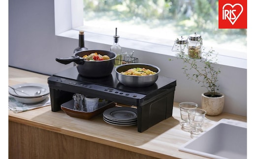 IHコンロ 2口 IHコンロスタンド付き 1400W アイリスオーヤマ コンパクト設計 火力6段階 設置簡単 工事不要 経済的 安全機能 IHK-WT41S-B