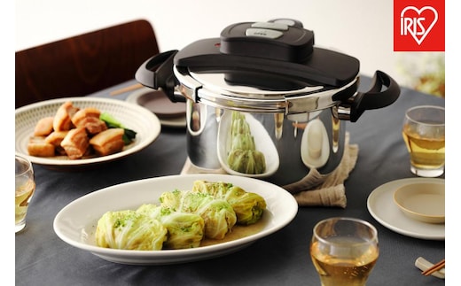 鍋 圧力鍋 両手圧力鍋 5L アイリスオーヤマ キッチン用品 IH ガス火 4点セットステンレス シルバー RAN-5L