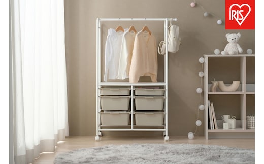 キッズ収納ハンガーラック KHR-800 ホワイト/ベージュ