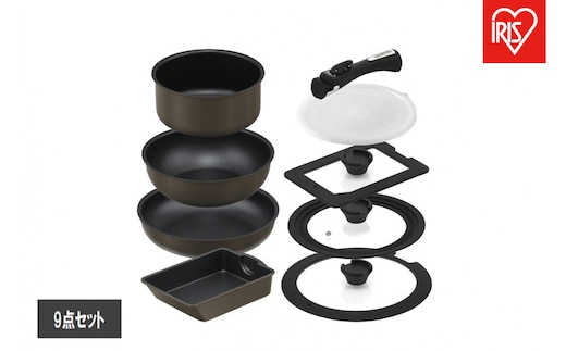 ダイヤモンドコートパンマルチエッグパン入り９点セット ＩＨガス火対応 MEGI-9S ブラウンメタリック